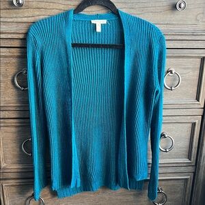 Eileen Fisher Vibrant Blue Organic Linen Open-Front High Low Cardigan